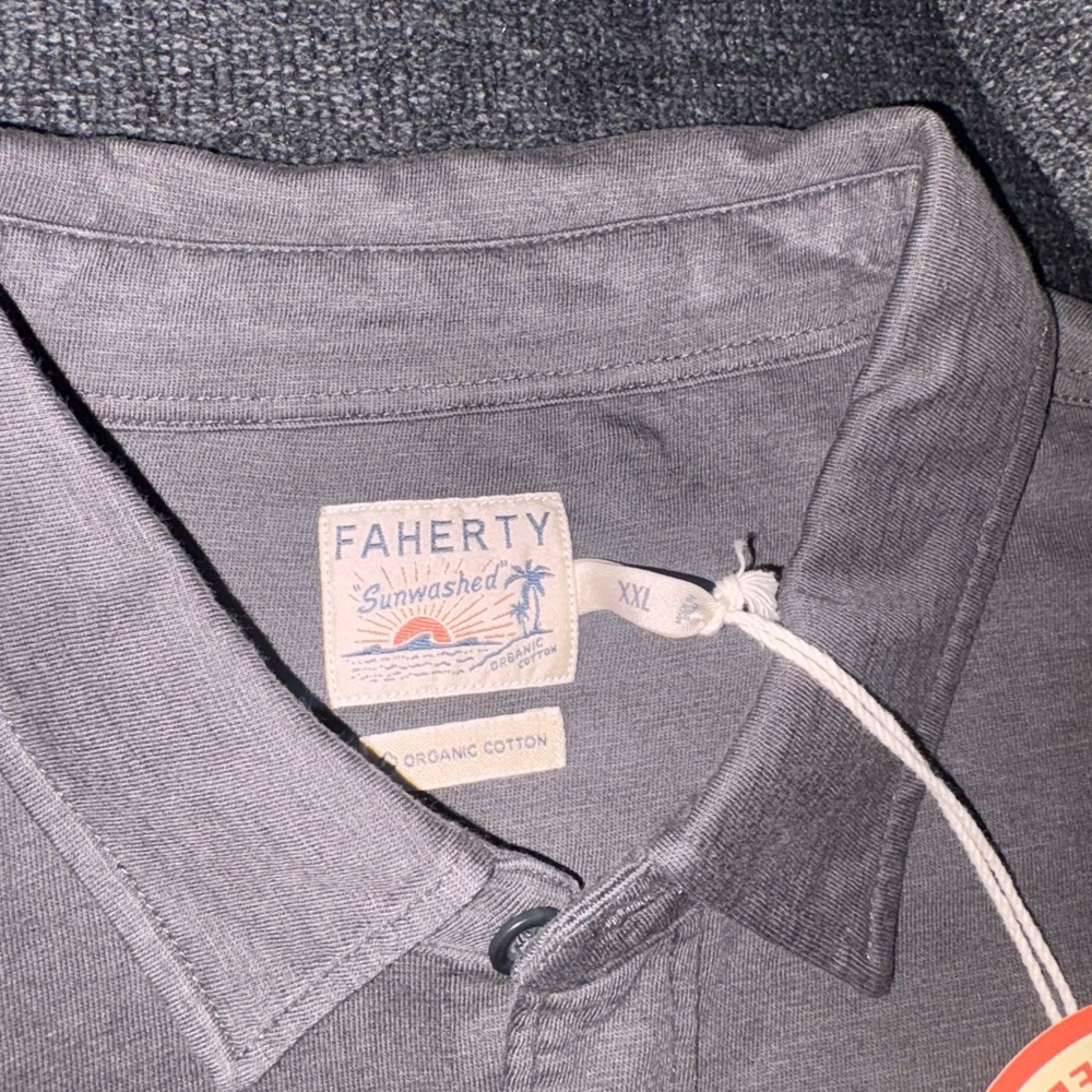 Faherty Sunwashed Knit Shirt Mens XXL Gray Cotton Short Sleeve Button Front - Picture 3 of 4